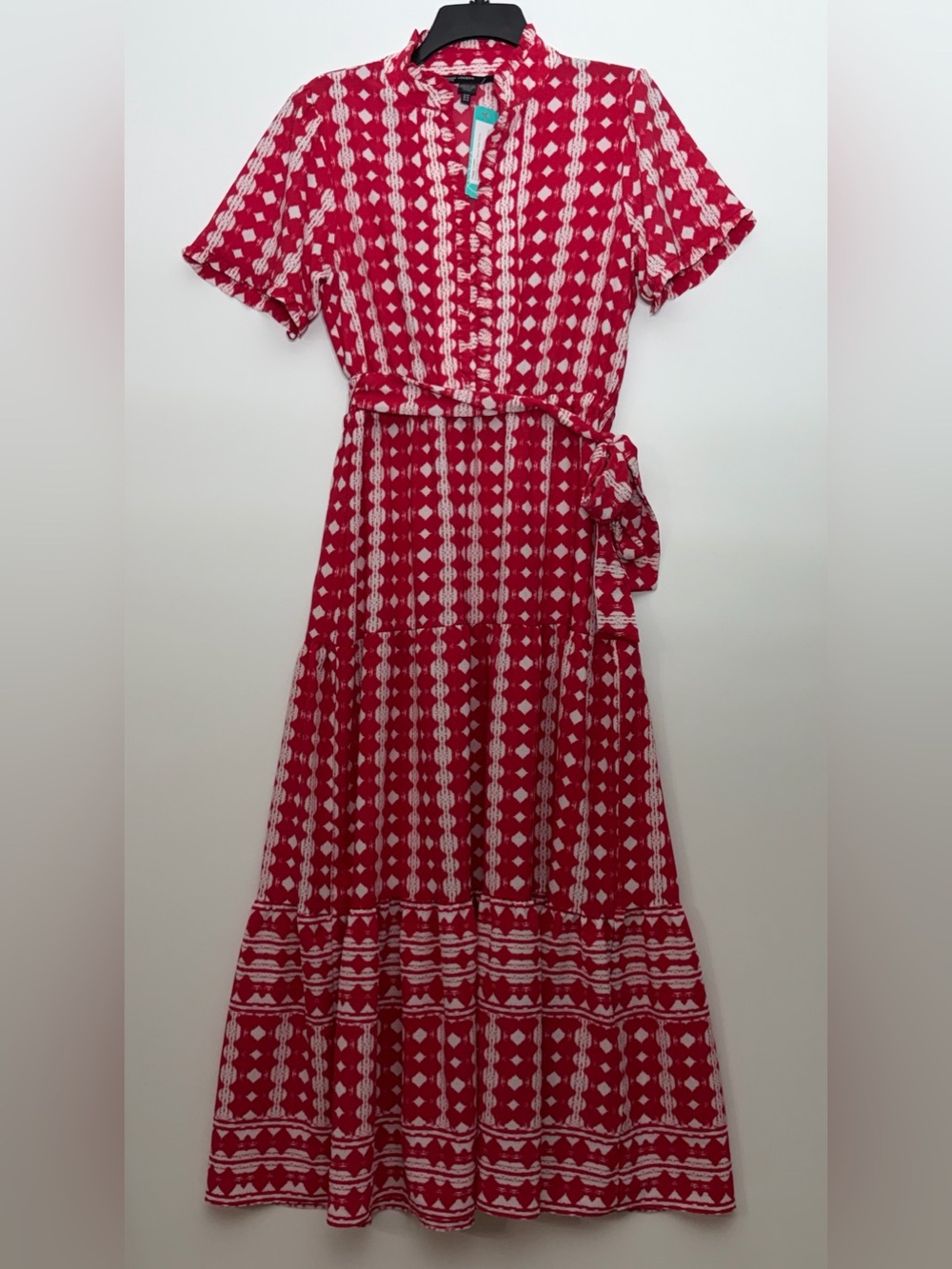 Maggy London Smocked Short Sleeve Maxi Dress Size 6P Red
